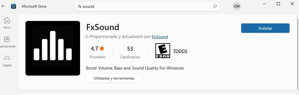 Interfaz fácil de usar de FX Sound para ecualización de audio en juegos